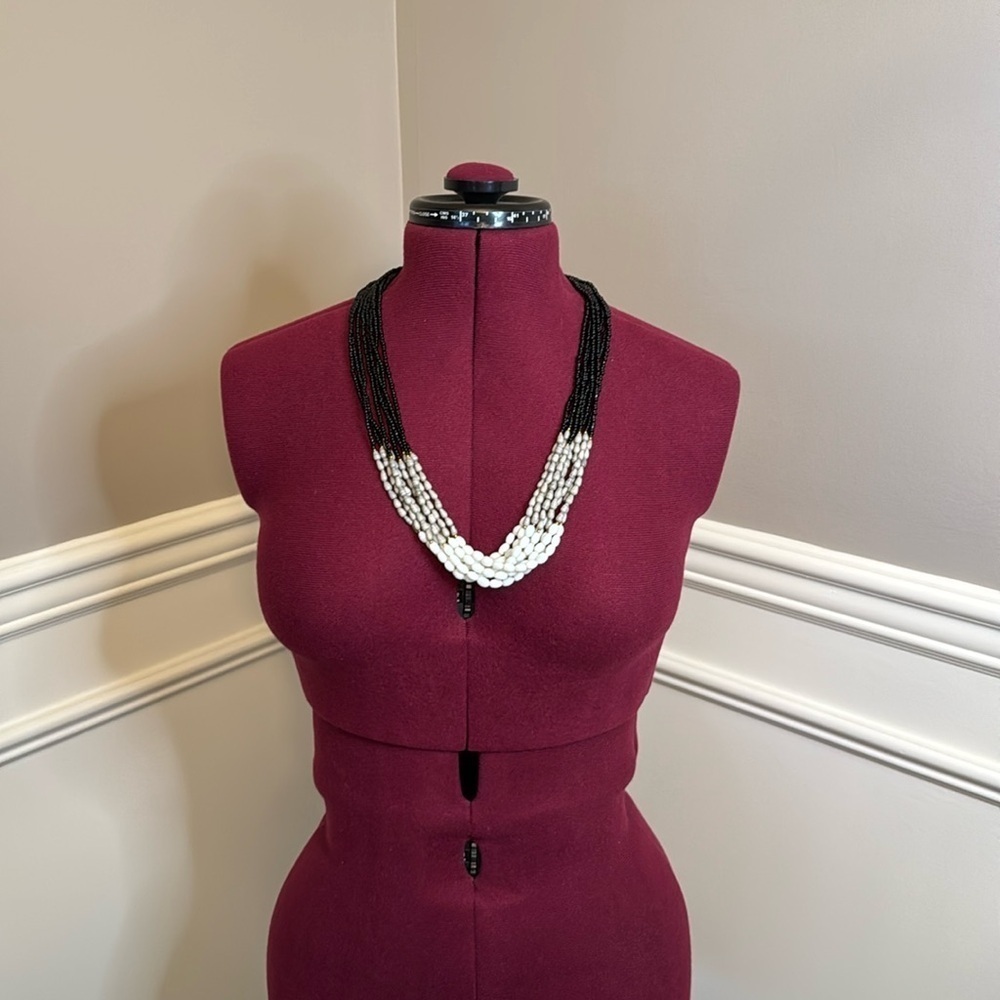Grey, white, and black beaded multi strand necklace